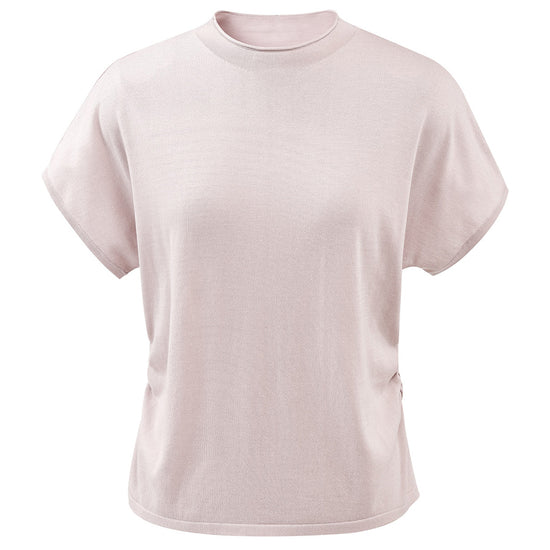 COMOBOCA Women's Side Ruched Mock Neck Knit T-Shirt