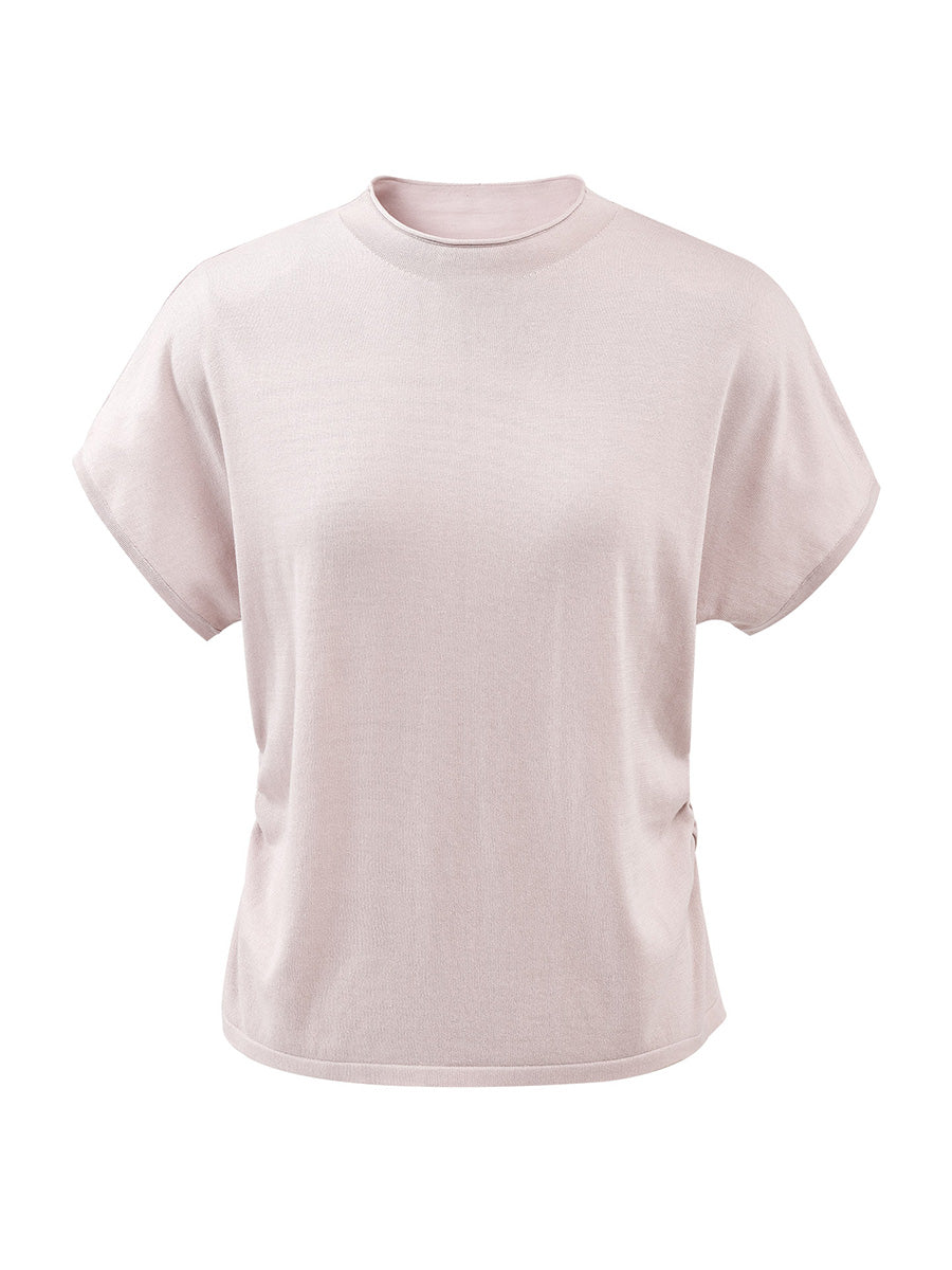 COMOBOCA Women's Side Ruched Mock Neck Knit T-Shirt