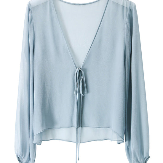 COMOBOCA 100% Mulberry Silk Women's Tie-Front Blouse