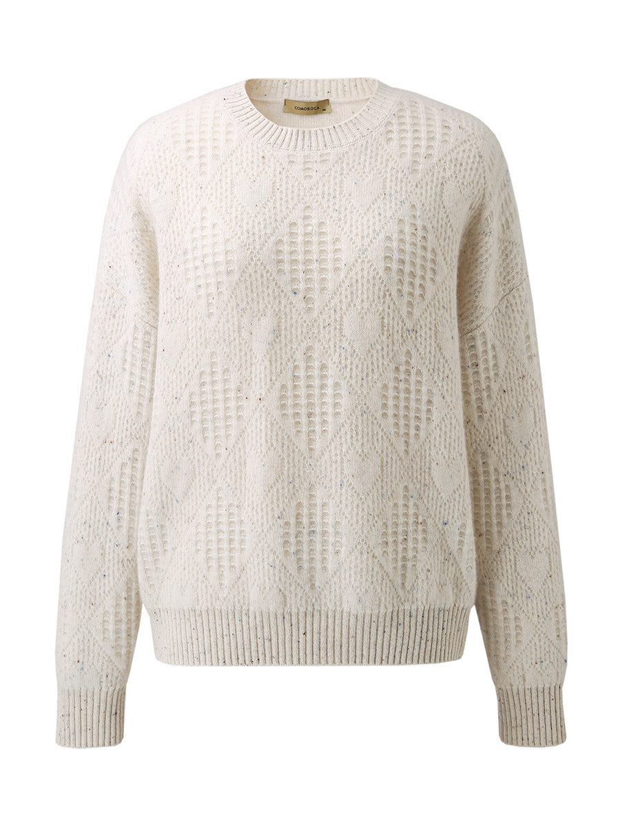 COMOBOCA 100% Cashmere Women's Openwork Knit Round Neck Sweater