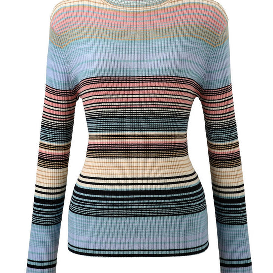 COMOBOCA 100% Wool Women's Multicolor Striped Knit Sweater