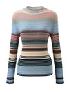 COMOBOCA 100% Wool Women's Multicolor Striped Knit Sweater