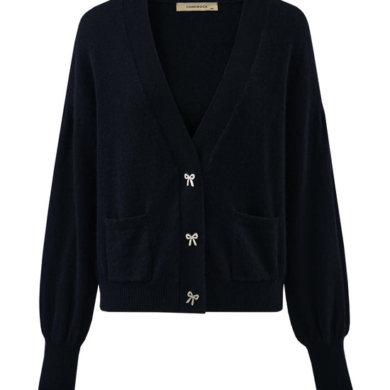 COMOBOCA 100% Cashmere Women's Puff Sleeve Knit Cardigan