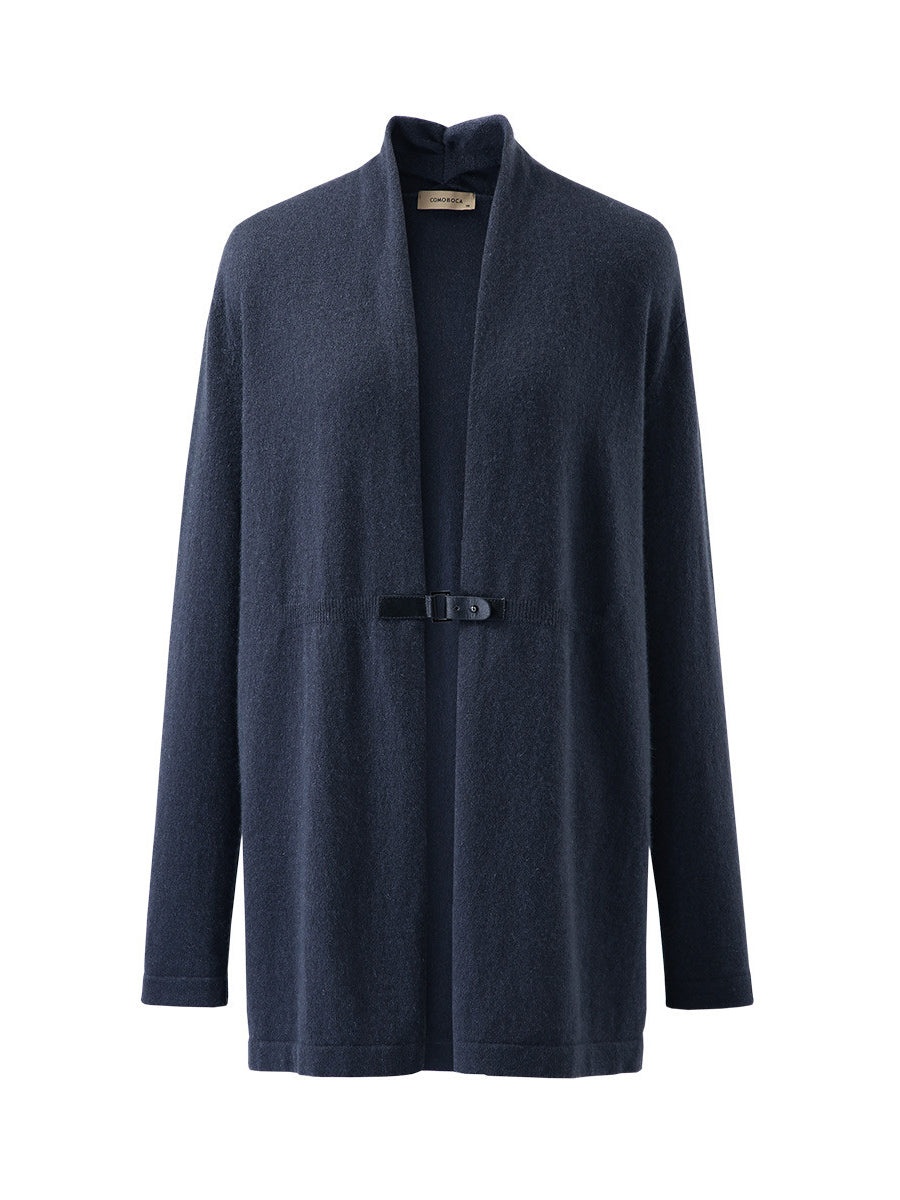 COMOBOCA 100% Cashmere Women's Leather Buckle Knit Coat