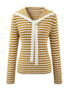 COMOBOCA Women's Striped Sailor Collar Tie Front Knit Sweater