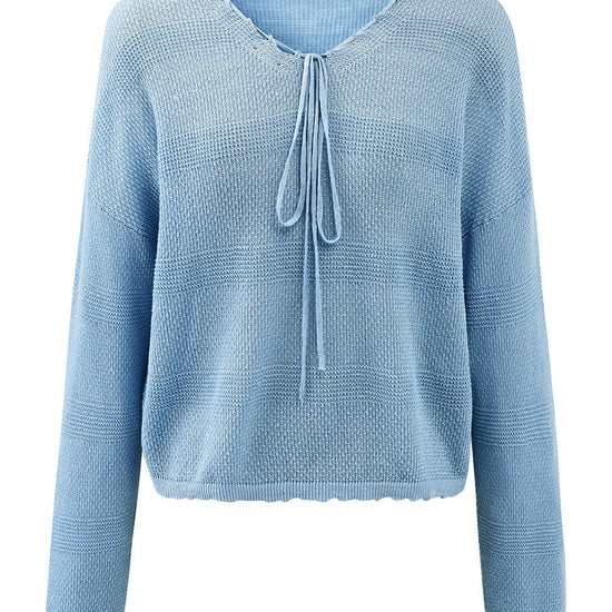 COMOBOCA Women's Tie-Neck Waffle Knit Top