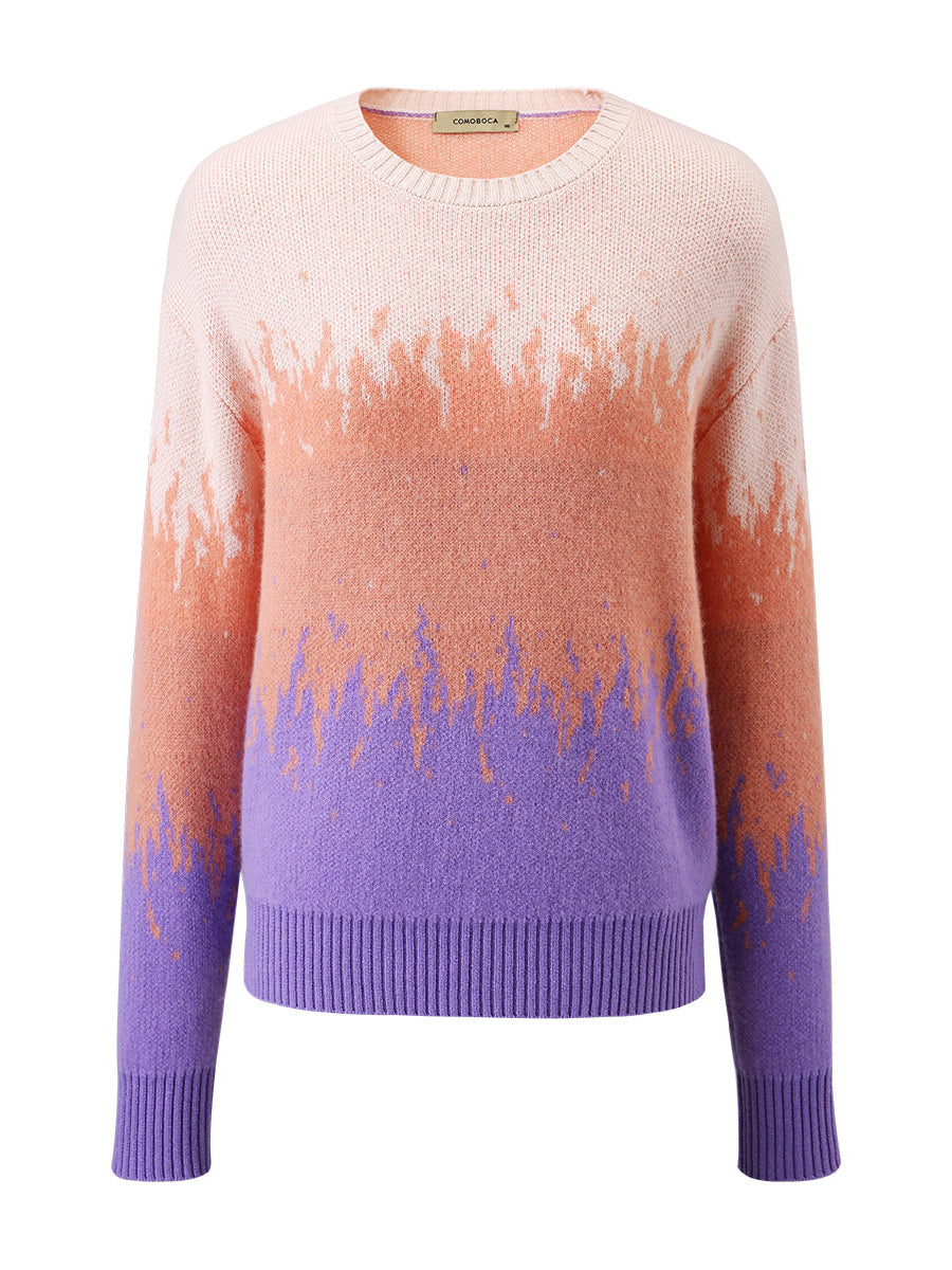 COMOBOCA 100% Cashmere Women's Ombre Gradient Color Knit Sweater