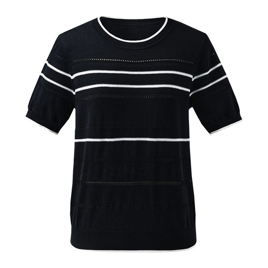 COMOBOCA Women's Relaxed Fit Striped Knit T-Shirt