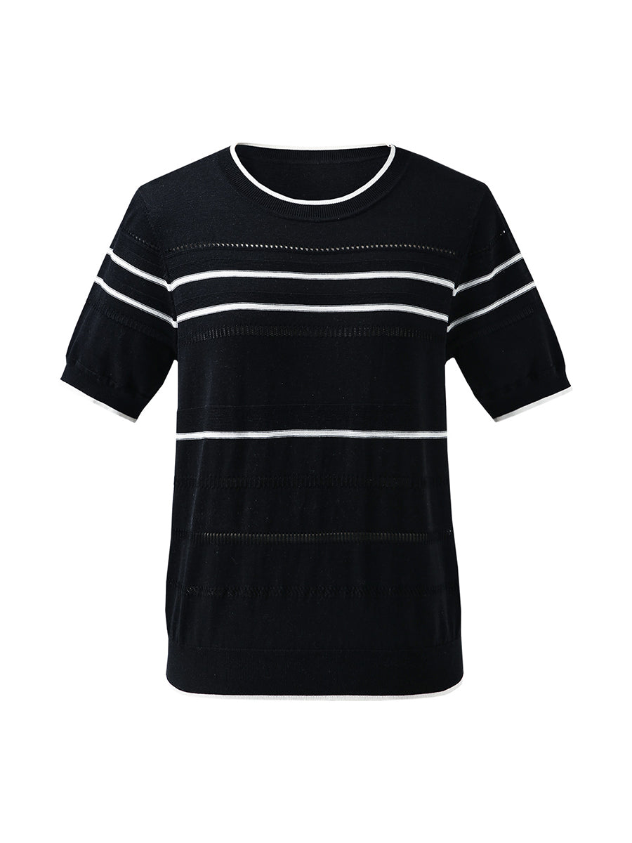 COMOBOCA Women's Relaxed Fit Striped Knit T-Shirt