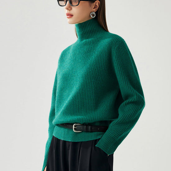 COMOBOCA 100% Cashmere Women's Turtleneck Ribbed Sweater