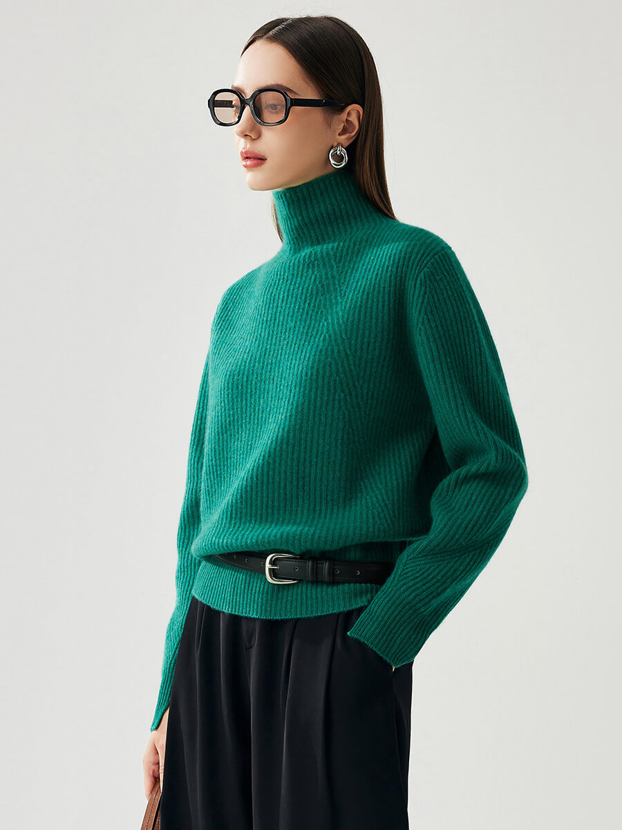 COMOBOCA 100% Cashmere Women's Turtleneck Ribbed Sweater