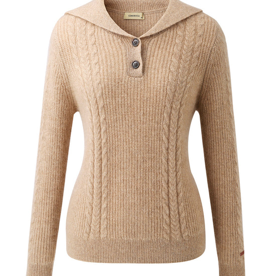 COMOBOCA 100% Cashmere Women's Cable Sailor Collar Sweater