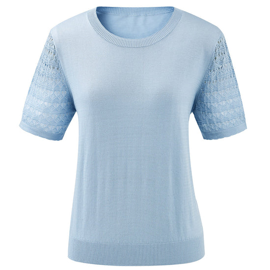 COMOBOCA Women's Lace Round Neck Knit T-Shirt