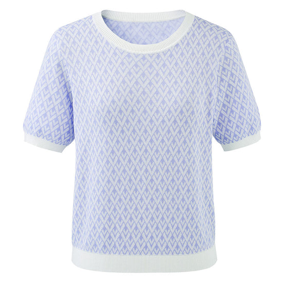 COMOBOCA Women's Geometric Monogram Intarsia Knit T-Shirt