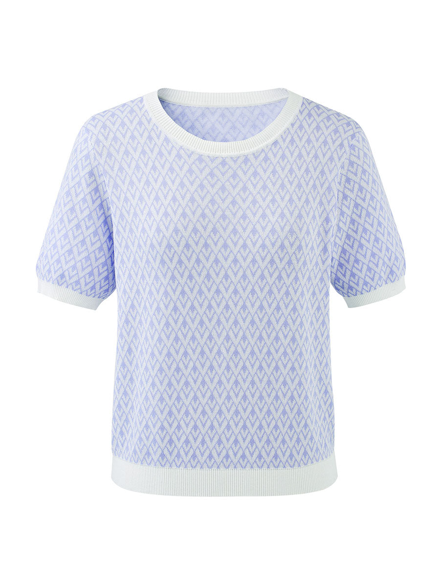 COMOBOCA Women's Geometric Monogram Intarsia Knit T-Shirt