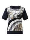 COMOBOCA Women's Cotton Silk Floral Ribbed Print Knit T-Shirt