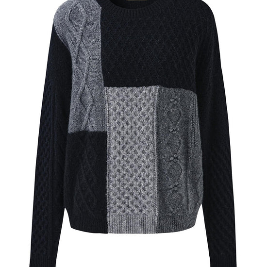 COMOBOCA 100% Cashmere Women's Patchwork Cable Knit Sweater