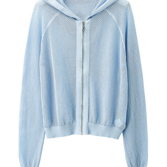 COMOBOCA Women's Ribbed Mesh Zip-Up Hoodie