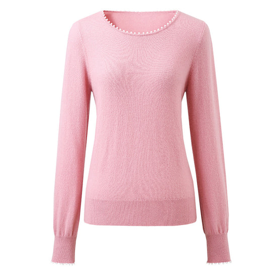 COMOBOCA 100% Cashmere Women's Pearl-Trimmed Knit Sweater