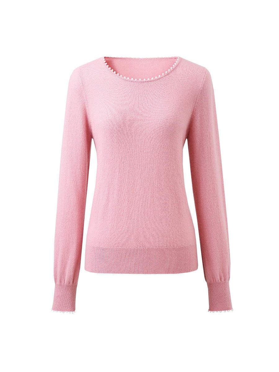 COMOBOCA 100% Cashmere Women's Pearl-Trimmed Knit Sweater