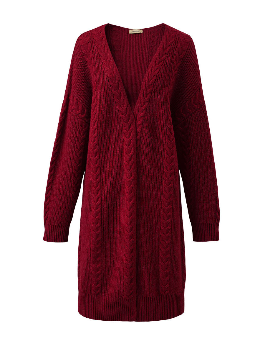 COMOBOCA 100% Wool Women's Cozy Cable Knit Long Coat