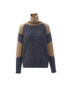 COMOBOCA 100% Cashmere Women's Cable Knit Color Block Sweater