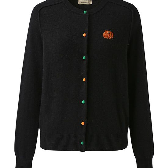 COMOBOCA 100% Cashmere Women's Pumpkin Embroidery Knit Cardigan