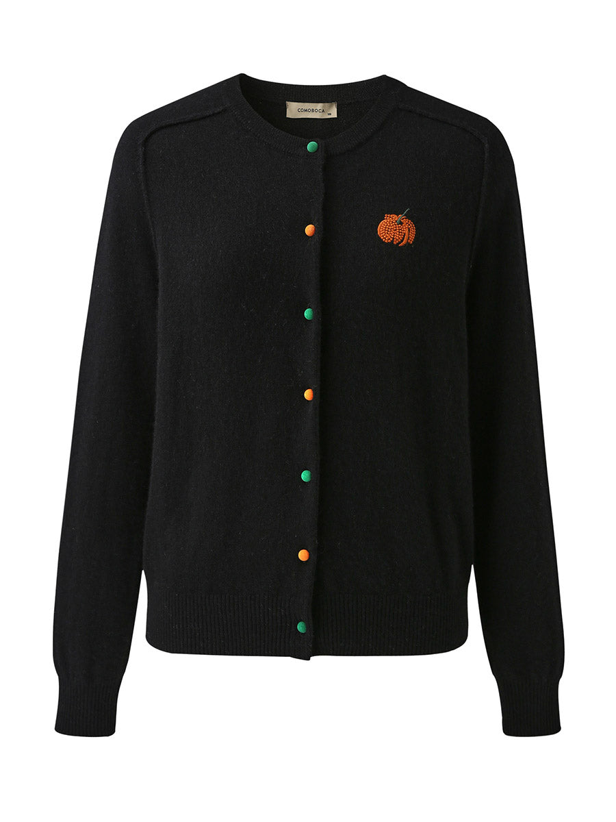 COMOBOCA 100% Cashmere Women's Pumpkin Embroidery Knit Cardigan