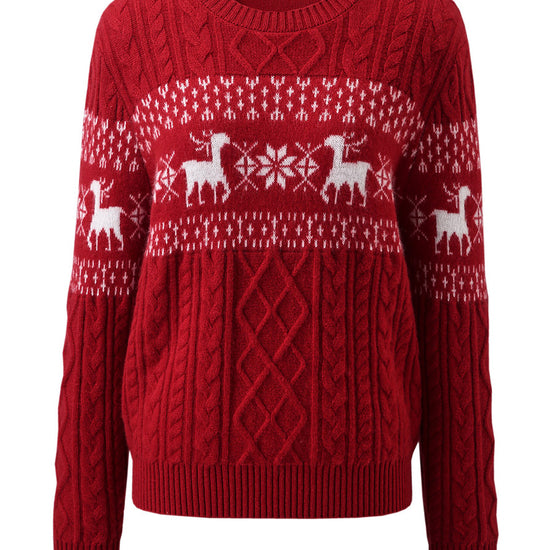 COMOBOCA 100% Cashmere Women's Cozy Reindeer Fair Isle Knit Sweater