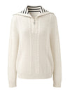 COMOBOCA 100% Cashmere Women's Cable Half Zip Striped Collar Sweater