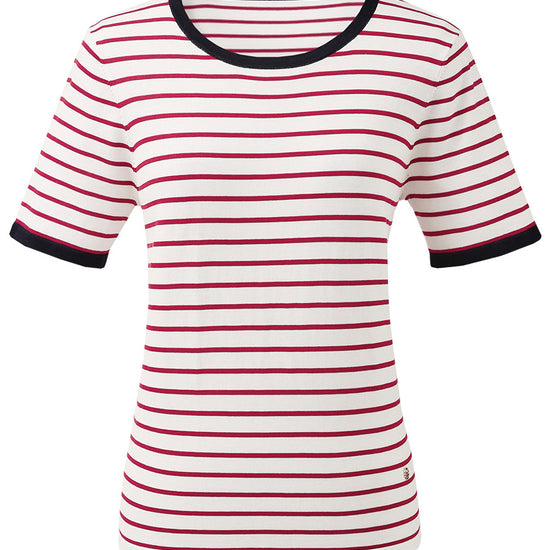 COMOBOCA Women's Striped Ribbed Contrast Trim T-Shirt