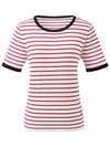 COMOBOCA Women's Striped Ribbed Contrast Trim T-Shirt