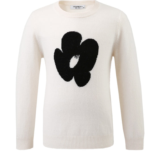 COMOBOCA 100% Wool Kids' Intarsia Round Neck Knit Sweater