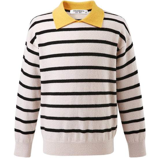 COMOBOCA 100% Wool Kids' Striped Collar Sweater