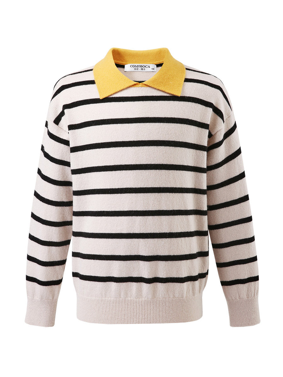 COMOBOCA 100% Wool Kids' Striped Collar Sweater