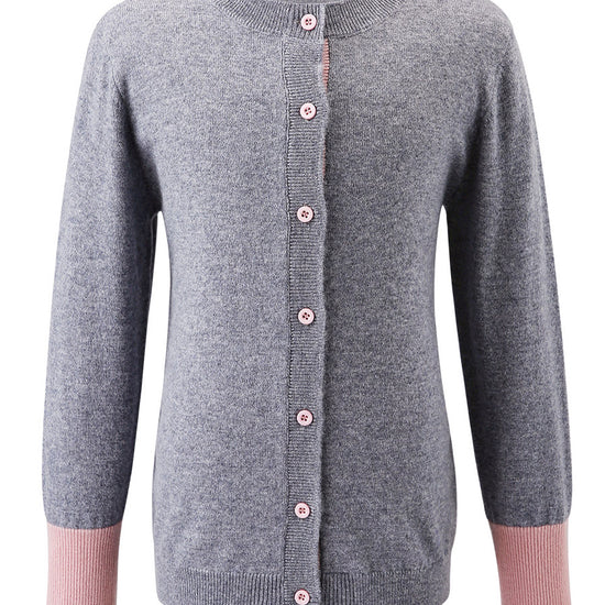 COMOBOCA 100% Wool Kids' Color Contrast Cuff Button Up Cardigan