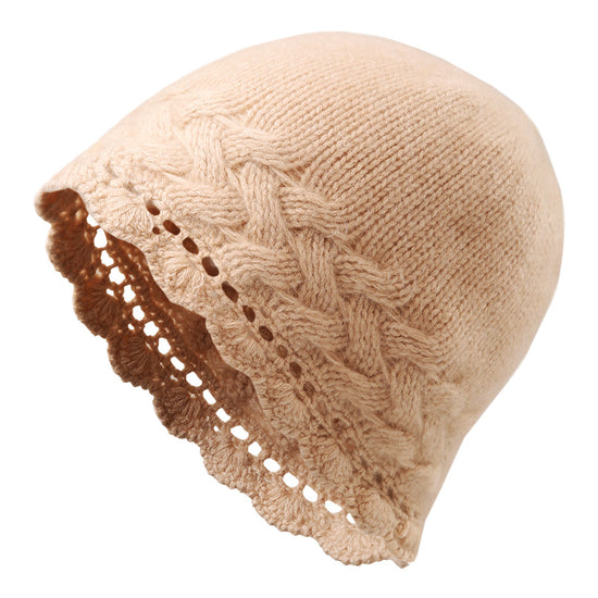 COMOBOCA 100% Cashmere Women's Crochet Trim Cable Knit Beanie