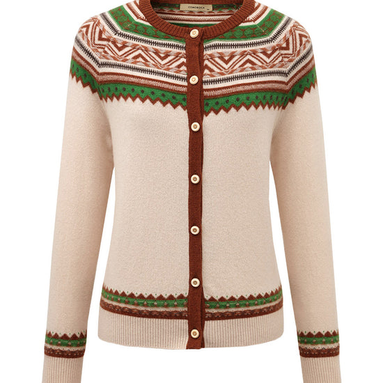 COMOBOCA 100% Cashmere Women's Vintage Inspired Geometric Knit Cardigan
