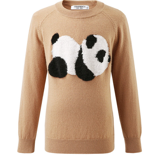 COMOBOCA 100% Wool Kids' Round Neck Intarsia Sweater