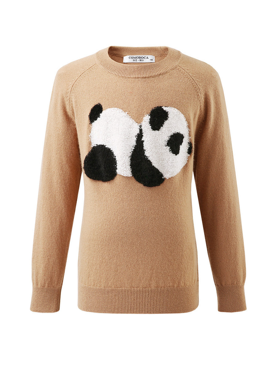 COMOBOCA 100% Wool Kids' Round Neck Intarsia Sweater