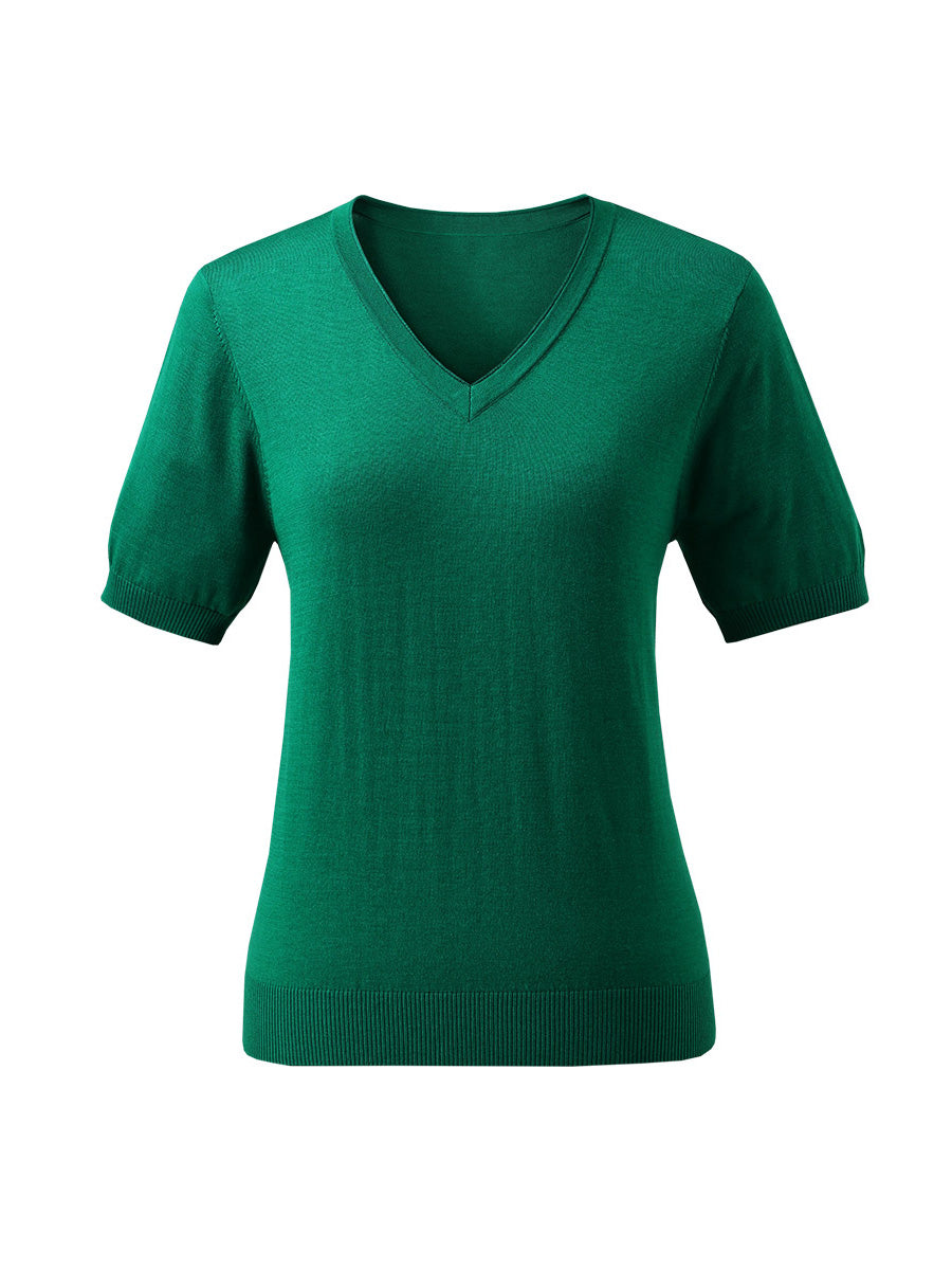 COMOBOCA Women's Lyocell V-Neck Ribbed Knit T-Shirt
