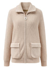 COMOBOCA 100% Wool Women's Knit Zipper Cardigan with Pockets