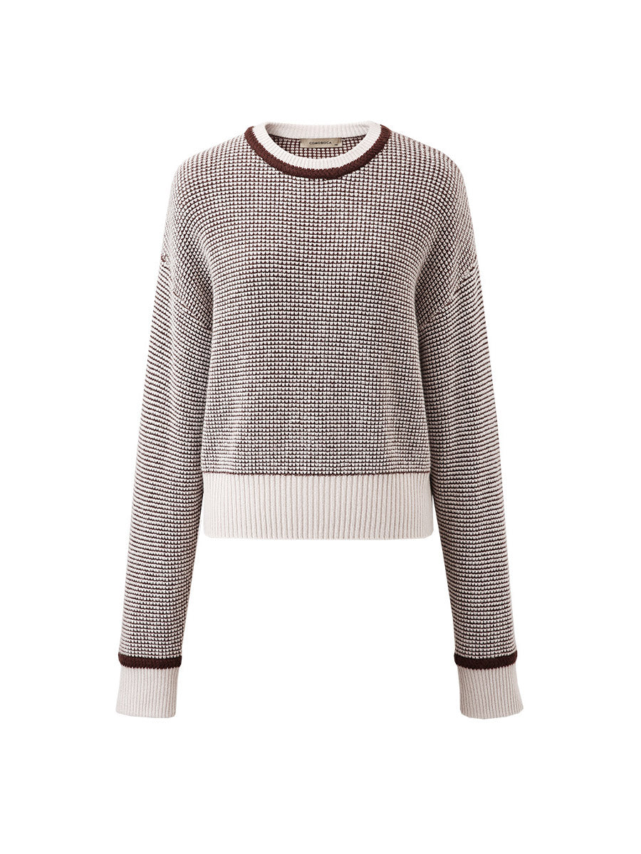 COMOBOCA 100% Wool Women's Colorblock Raglan Sleeve Sweater