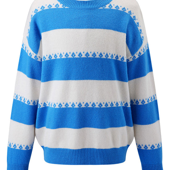 COMOBOCA 100% Wool Kids' Striped Nordic Pattern Knit Sweater