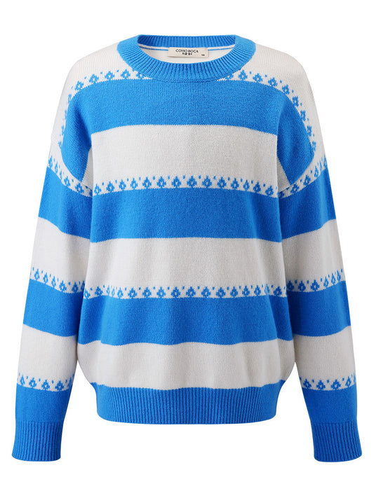 COMOBOCA 100% Wool Kids' Striped Nordic Pattern Knit Sweater