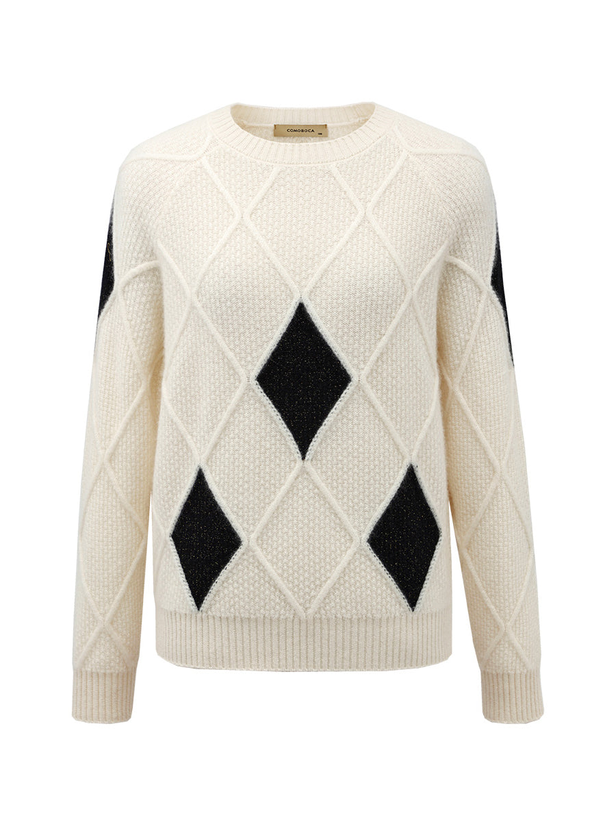 COMOBOCA 100% Cashmere Women's Sweater with Gold&Silver Threads