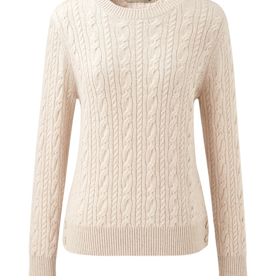 COMOBOCA 100% Cashmere Women's Cable Round Neck Knit Sweater