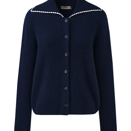 COMOBOCA 100% Cashmere Women's Contrast Trimmed Collared Knit Cardigan