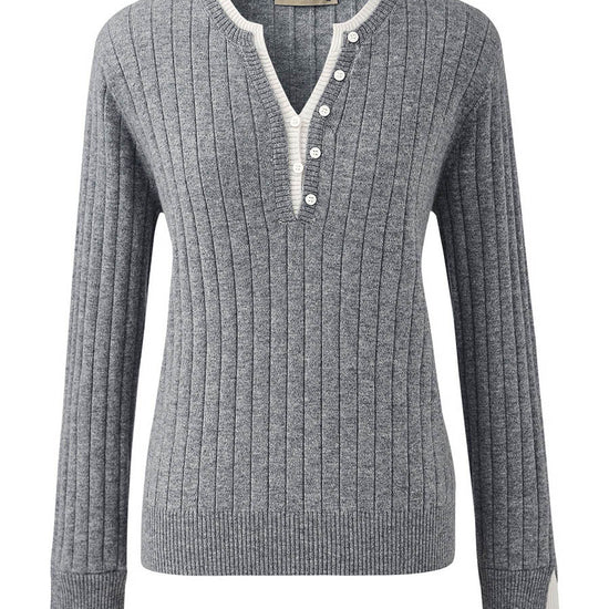 COMOBOCA 100% Wool Women's Ribbed Contrast Trim Sweater