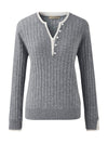 COMOBOCA 100% Wool Women's Ribbed Contrast Trim Sweater